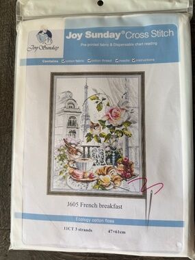 French Breakfast Joy Sunday Pre-Printed Cross Stitch Kit 11ct Aida - NEW